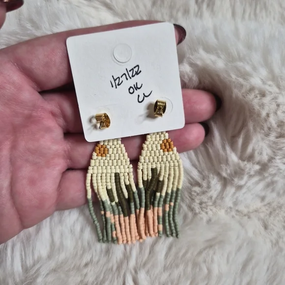 Madewell Earrings Cactus Beaded Seed Beads Boho Tribal Festival Earth Goddess ✨️ - Picture 7 of 8